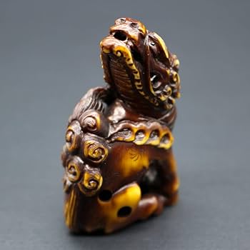 Amazon.co.jp: 獅子根付広之作腰提印籠彫刻時代物提げ物置物在銘